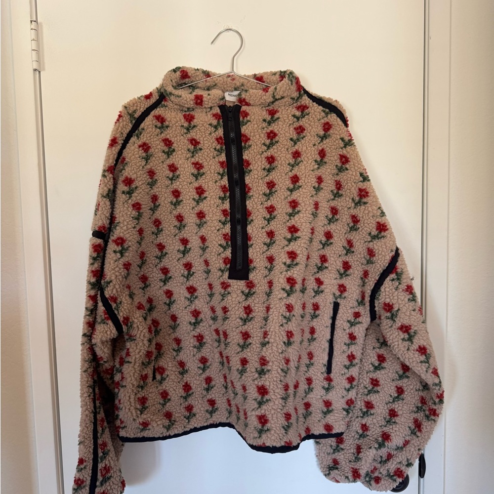 Teddy Fleece Half-Zip Jacket in Floral Cream